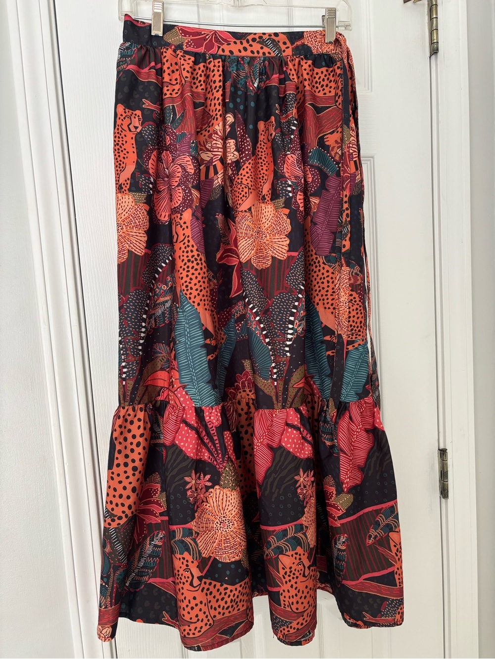 Women’s Floral Tiered Maxi Skirt in Orange & Black